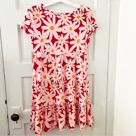 PLANET GOLD “Tango Red” Daisy Print Ruffle Hem Dress, L, NWT! - Picture 6 of 10